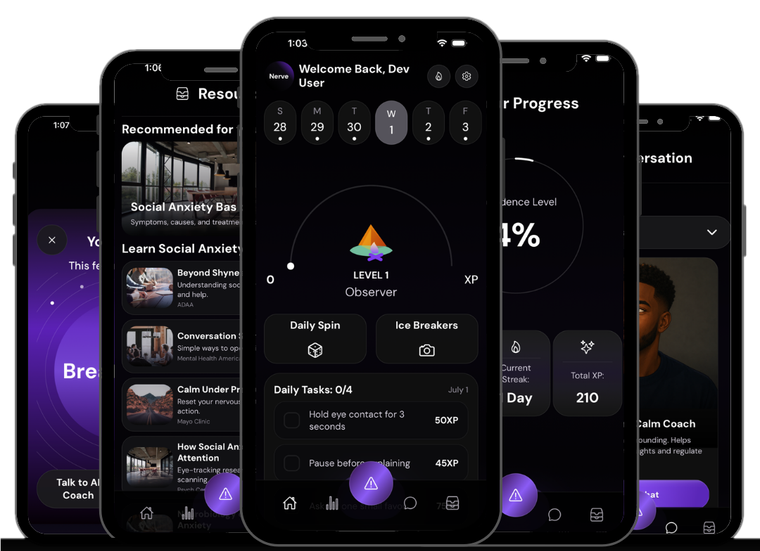Nerve app screens